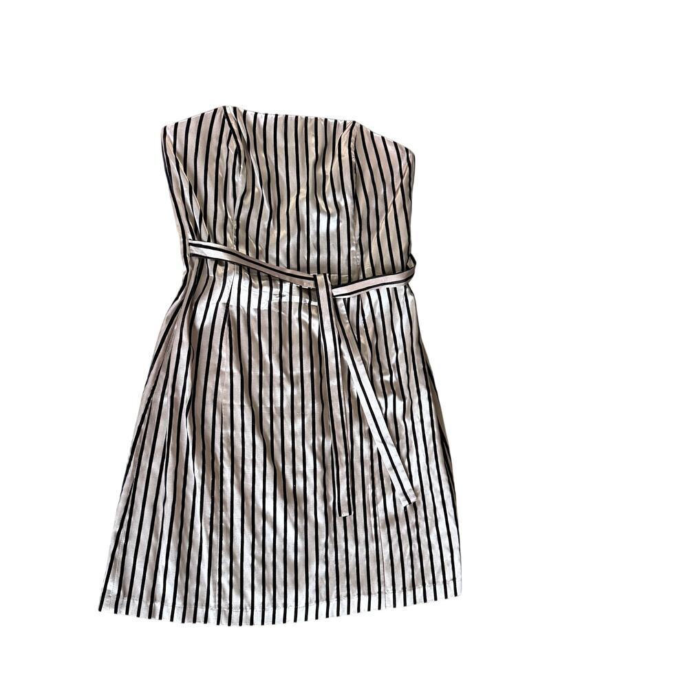 Willi smith gold black stripe sleeveless size 10 dress date night party tie belt